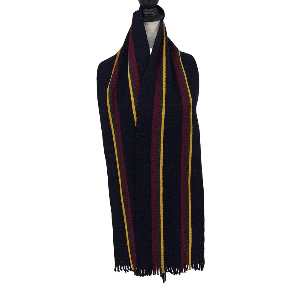 Vintage 80s Banana Republic Wool Regimental Stripe Scarf Made in England Navy